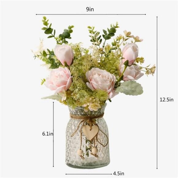 Artificial Flowers Silk Roses Flower Bouquet in Vase, Faux Flower (Pink) - Picture 2 of 6